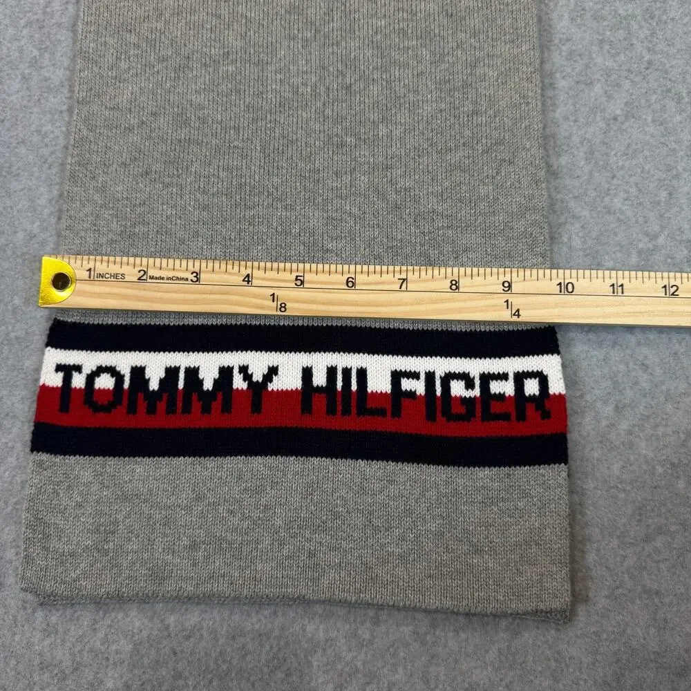 Tommy Hilfiger Gray Knit Scarf Logo Stripe One Size 72